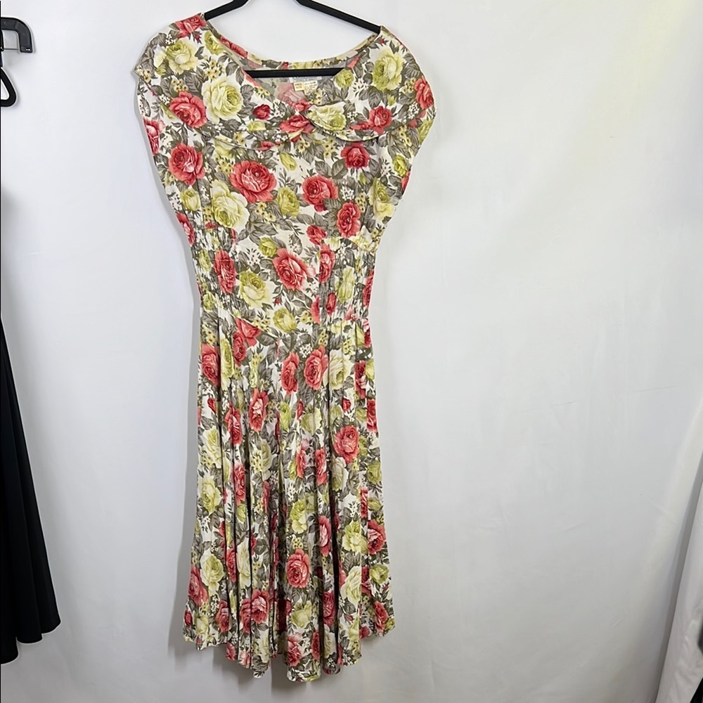 Torrid Pink and Red Floral Midi Dress with Cap Dolman Sleeves